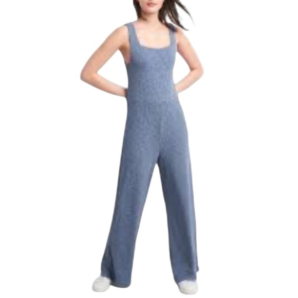 GAP Ribbed Softspun Square-Neck Jumpsuit Wide Leg Lounge Casual Wear Size M - Picture 1 of 15